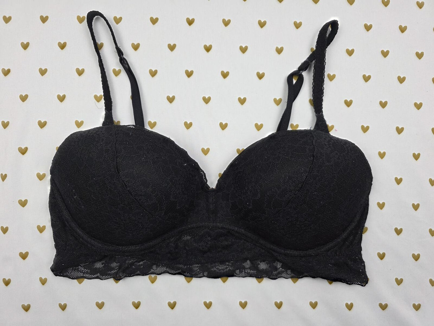 Victorias Secret PINK Black Stretch Lace Bralette Tank Top Bra LARGE