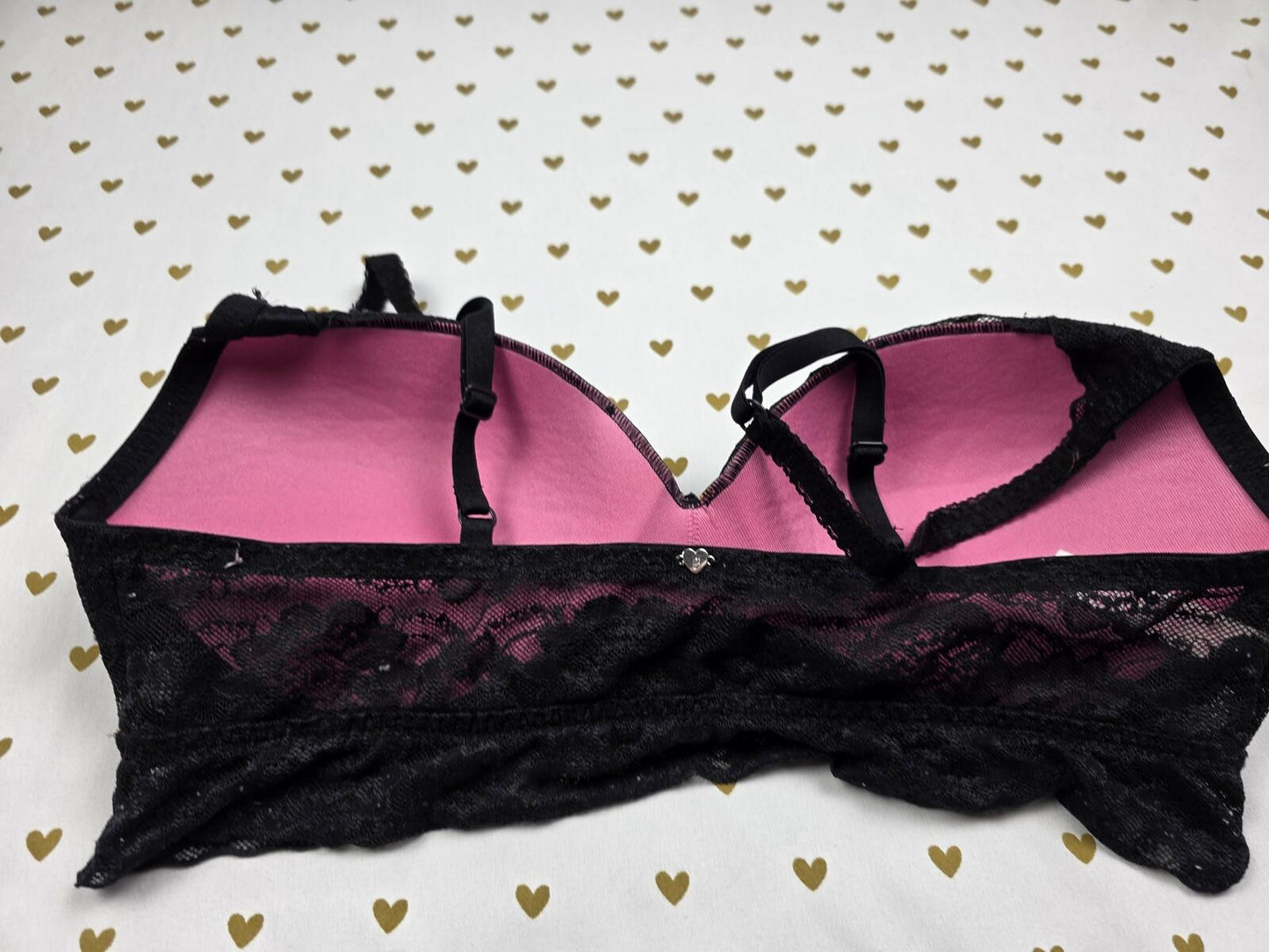 Victorias Secret PINK Black Stretch Lace Bralette Tank Top Bra LARGE