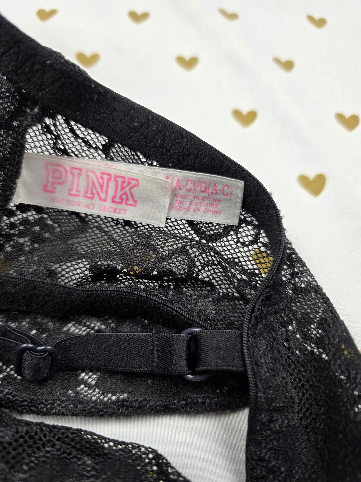 Victorias Secret PINK Black Stretch Lace Bralette Tank Top Bra LARGE