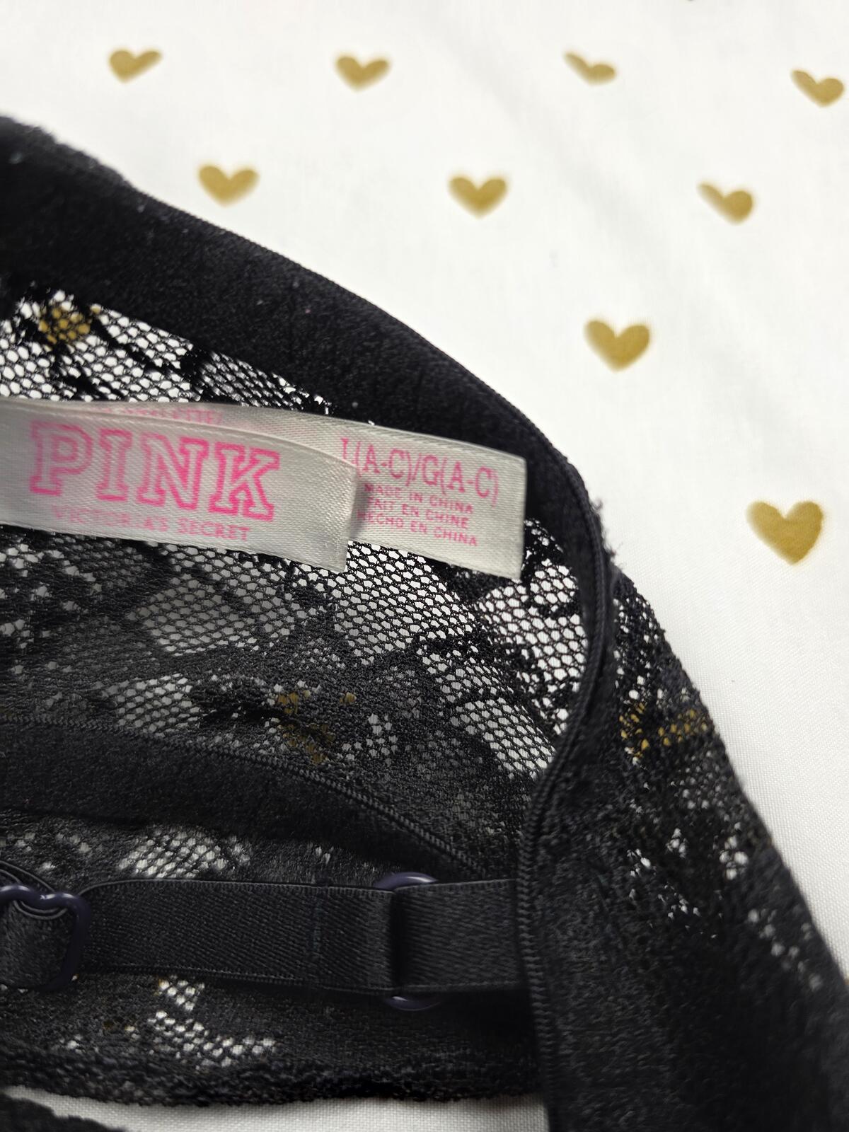 Victorias Secret PINK Black Stretch Lace Bralette Tank Top Bra LARGE