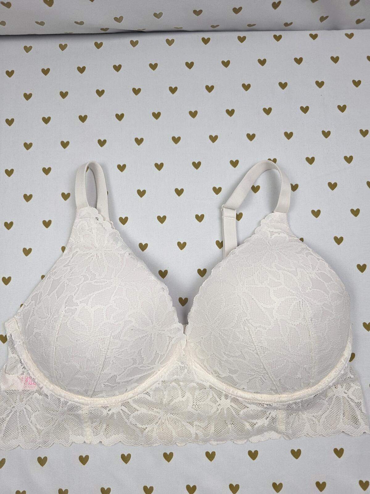 Victorias Secret PINK White Large Lace Soft Bralette Bra Top Tank