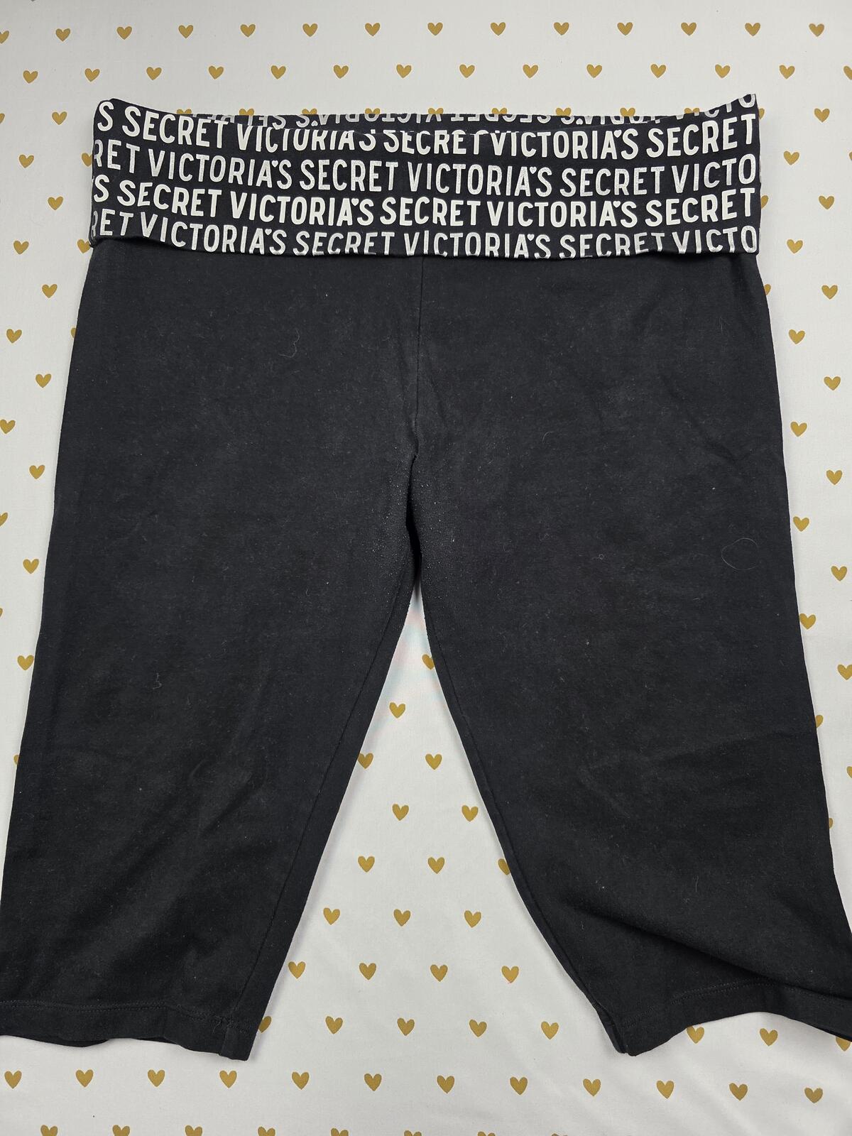 Victorias Secret Vintage FOLDOVER Yoga Pants Capri Y2K Black Large