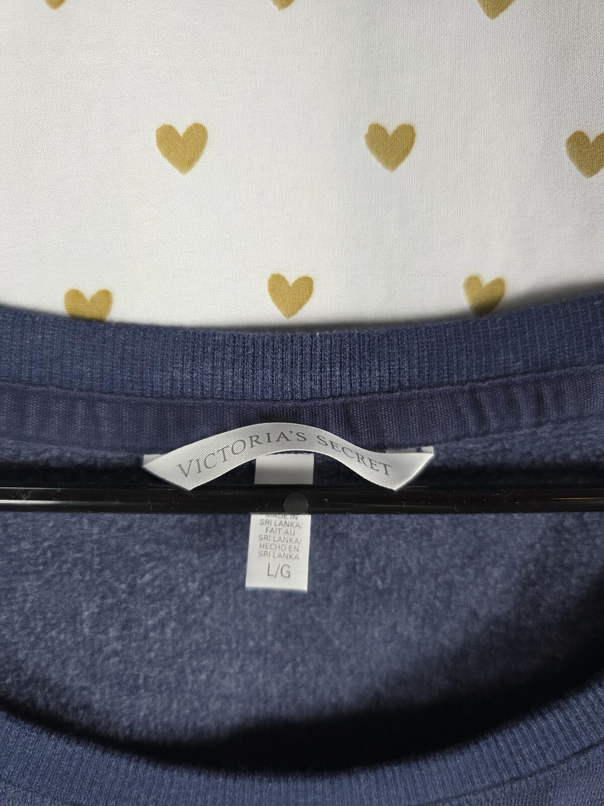 Victorias Secret BLUE LUXE LIFE Sweater Shirt BLING Sequined Logo Large