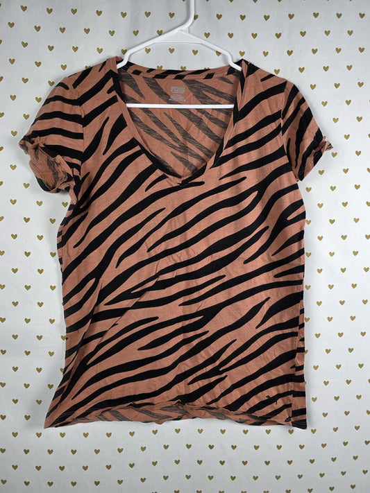 Victorias Secret PINK ZEBRA Stripe V neck tee shirt MEDIUM Animal Print