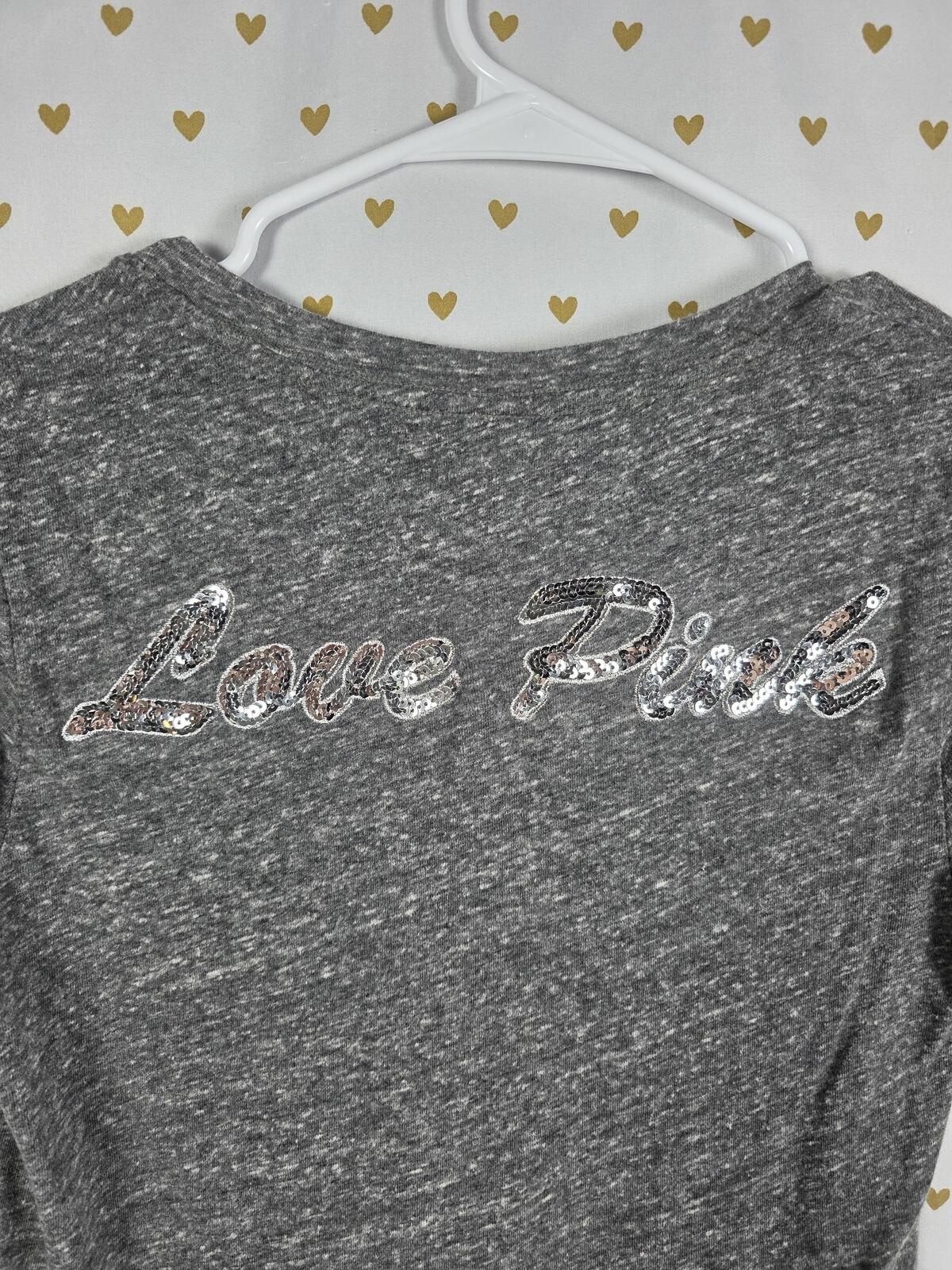 Victorias Secret PINK LOVE Silver BLING sequined V neck tee shirt SMALL