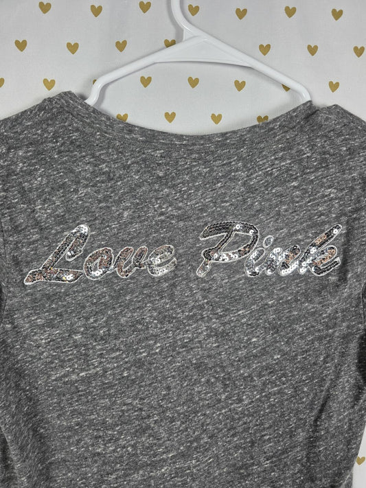 Victorias Secret PINK LOVE Silver BLING sequined V neck tee shirt SMALL