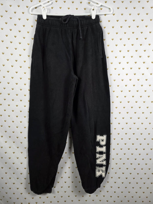 Victorias Secret PINK Black Tapered Joggers Sweatpants Logo XS
