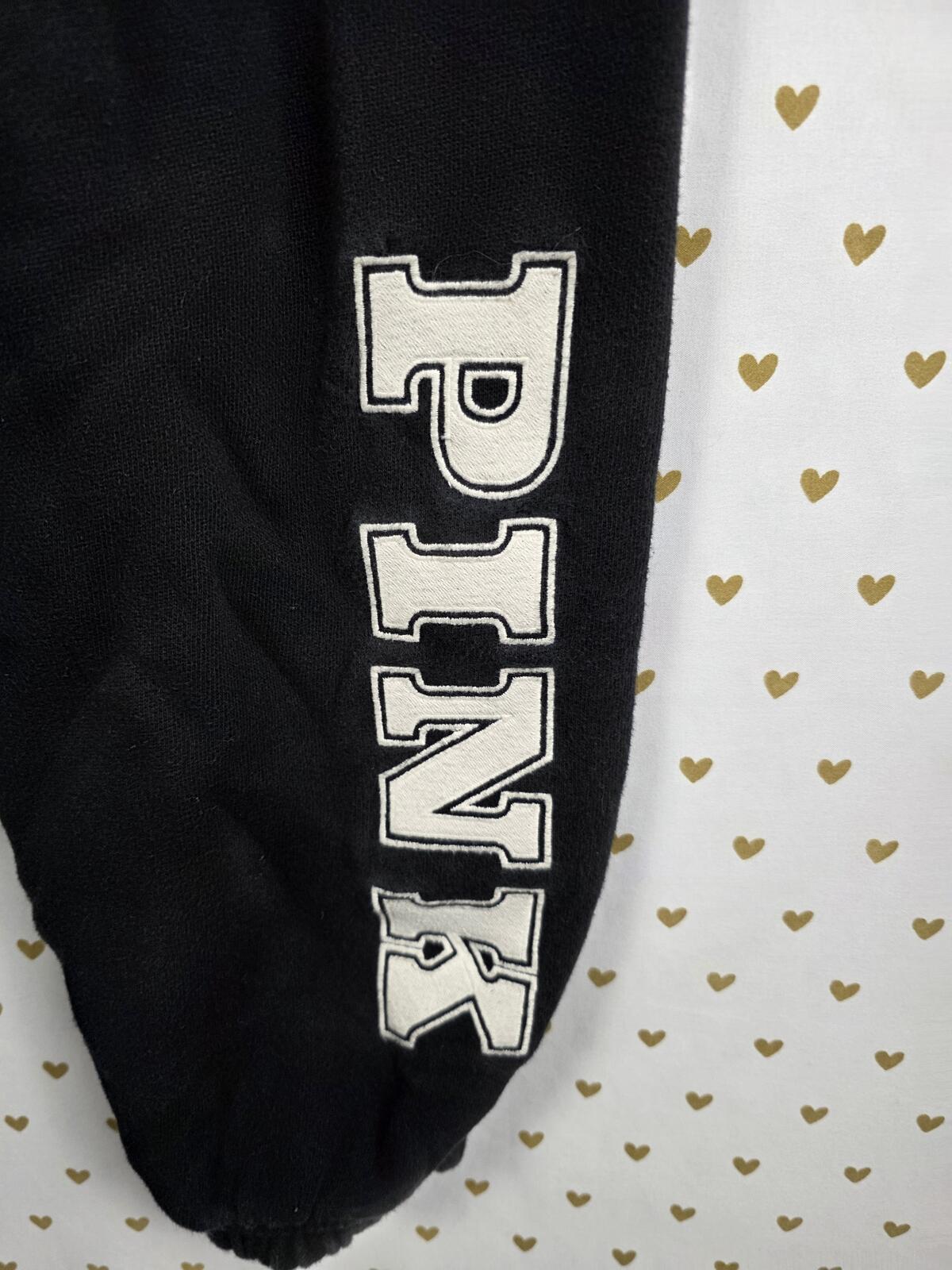 Victorias Secret PINK Black Tapered Joggers Sweatpants Logo XS