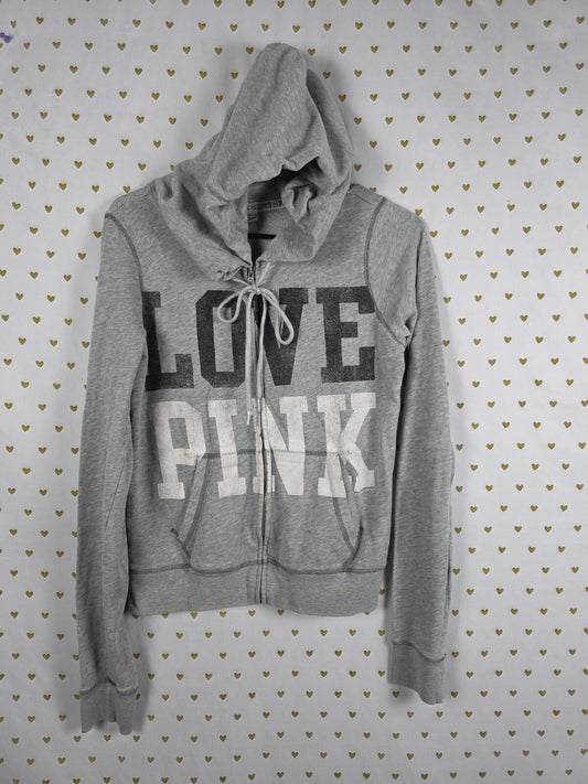 Victorias Secret Pink VINTAGE y2k Grey Logo Full zip Hoodie Jacket MEDIUM