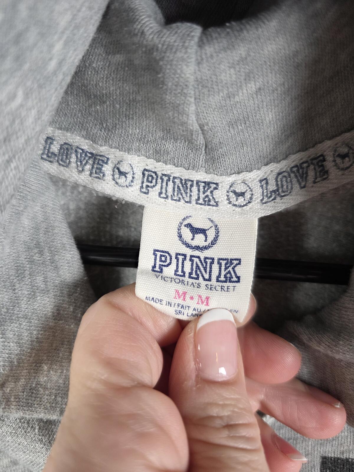 Victorias Secret Pink VINTAGE y2k Grey Logo Full zip Hoodie Jacket MEDIUM