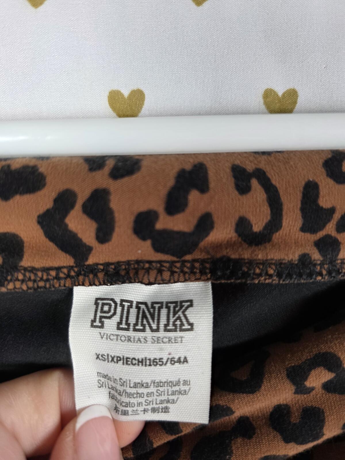 Victorias Secret PINK CHEETAH LEOPARD Foldover Yoga Pants Logo XS