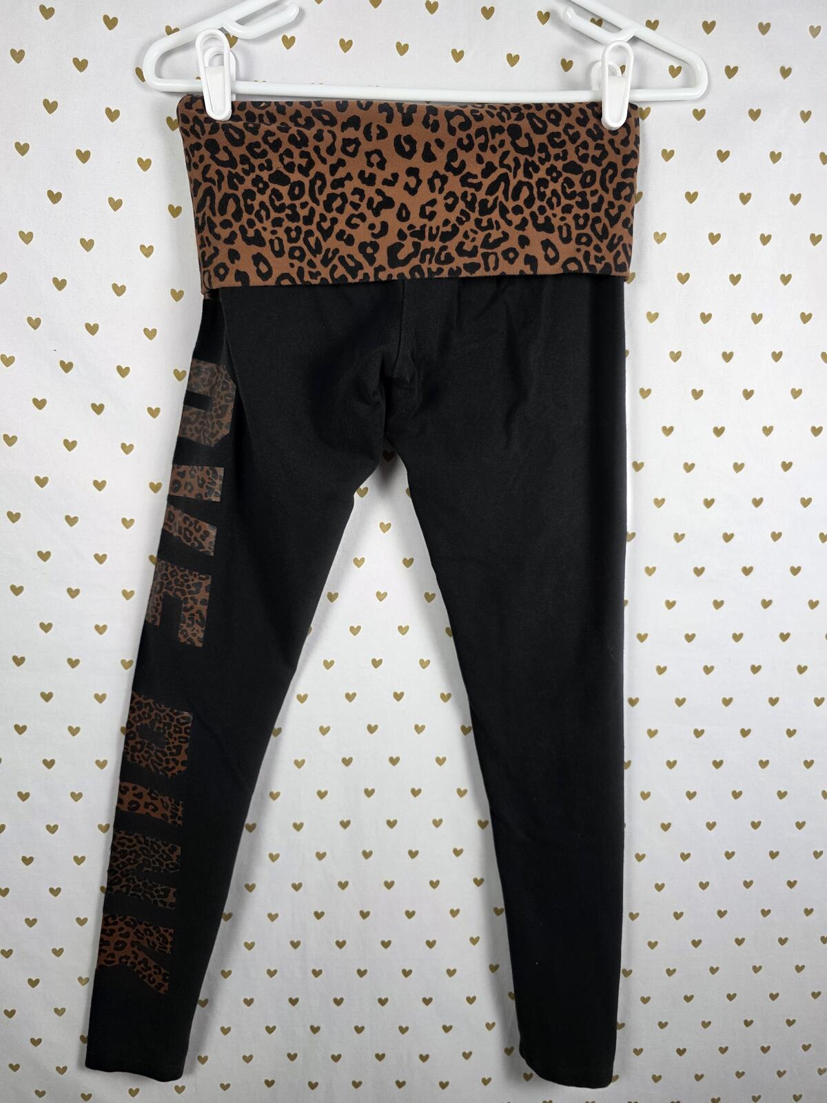 Victorias Secret PINK CHEETAH LEOPARD Foldover Yoga Pants Logo XS