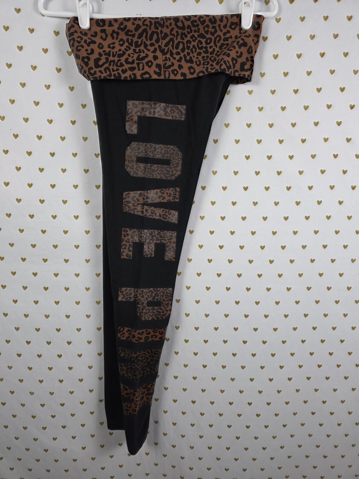 Victorias Secret PINK CHEETAH LEOPARD Foldover Yoga Pants Logo XS