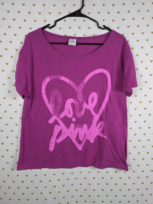 Victorias Secret PINK Cropped Heart LOVE logo Boxy Tee shirt Vintage SMALL