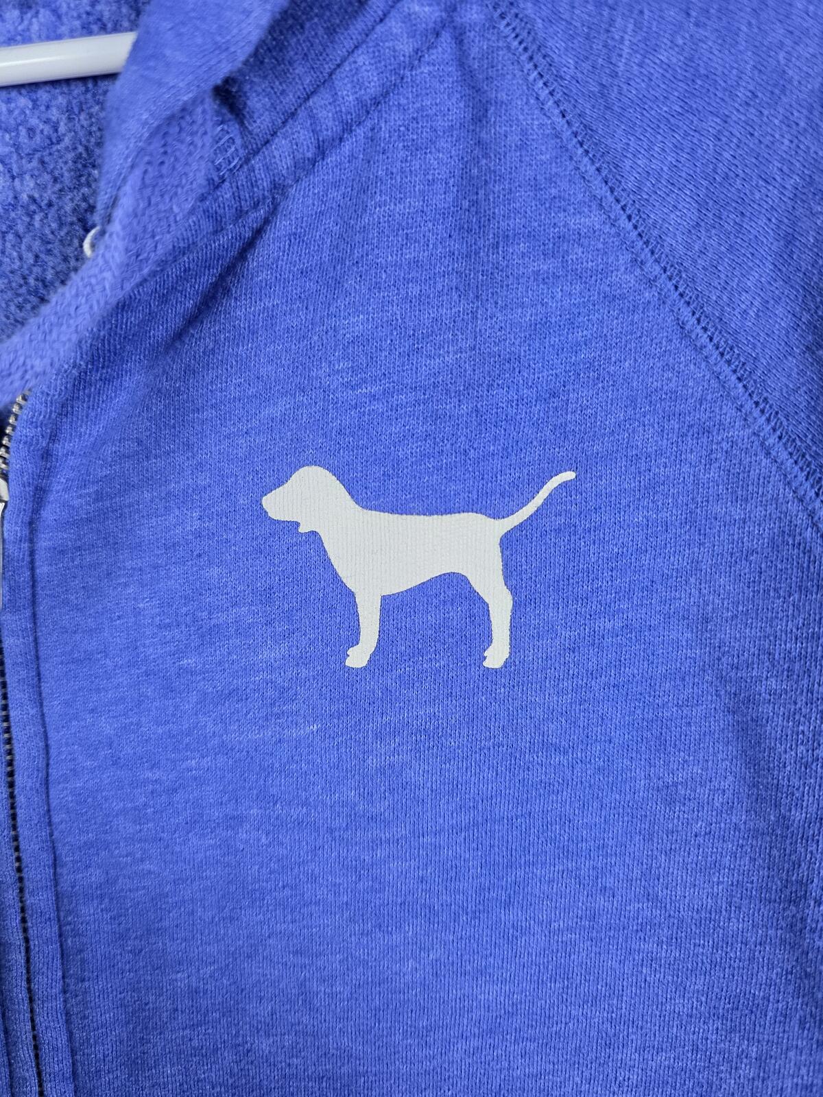 Victorias Secret Pink Embroidered Blue Full zip Hoodie Jacket SMALL