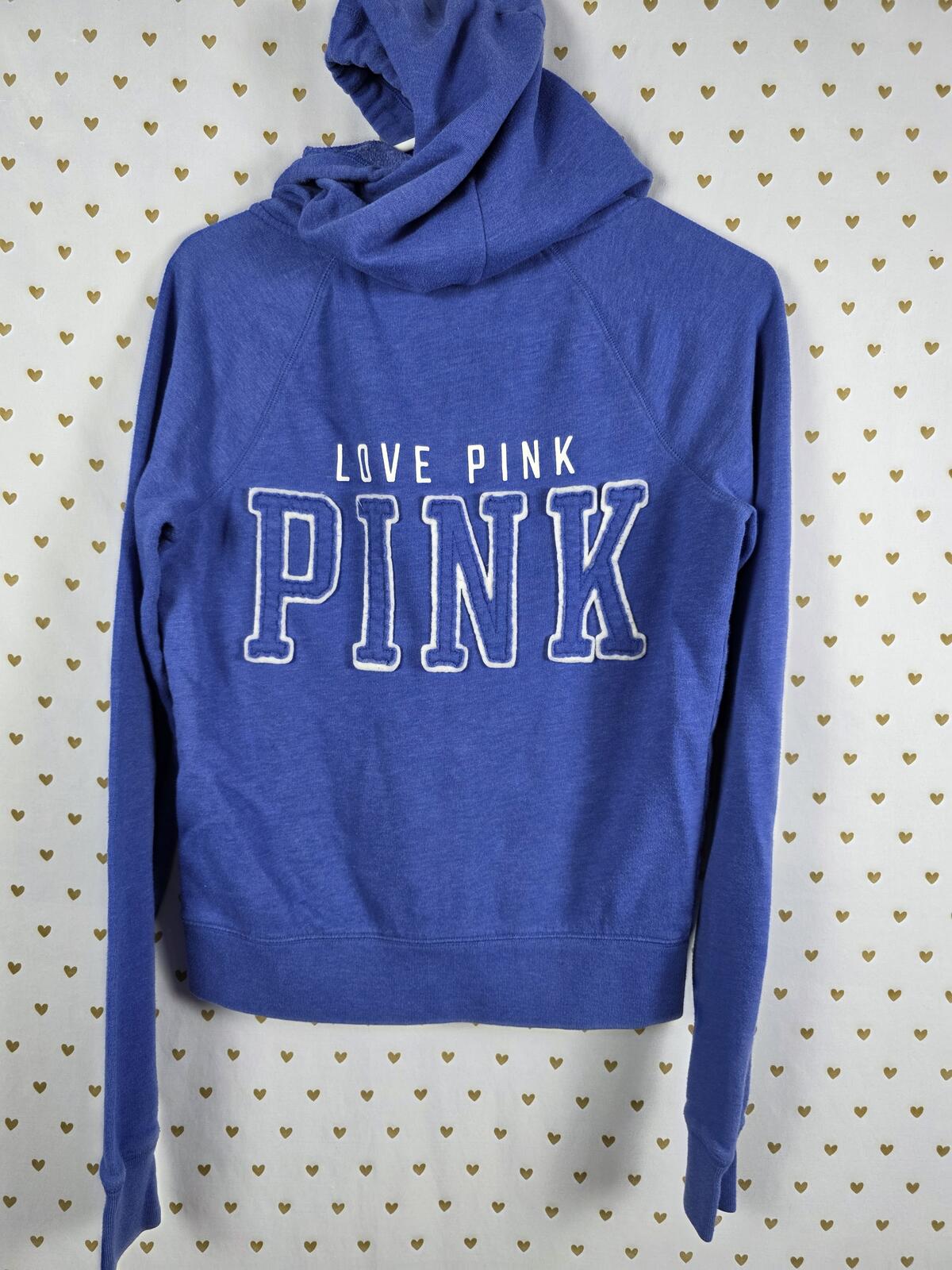 Victorias Secret Pink Embroidered Blue Full zip Hoodie Jacket SMALL