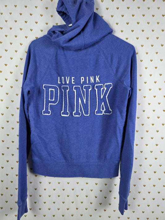 Victorias Secret Pink Embroidered Blue Full zip Hoodie Jacket SMALL
