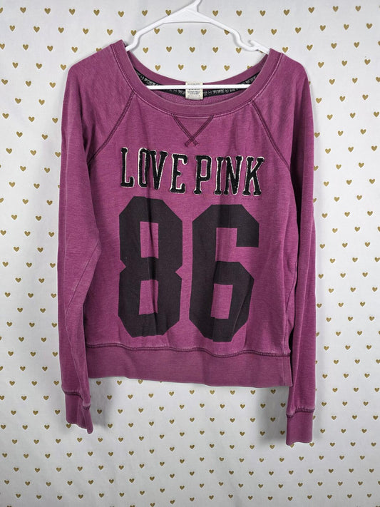 Victorias Secret Pink Vintage Crew Sweater LOVE embroidered Shirt 86 SMALL