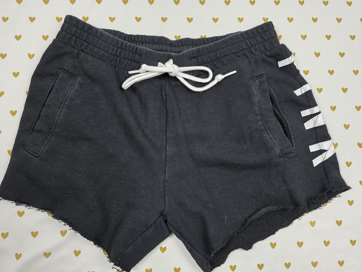 Victorias Secret PINK Logo Sweat Shorts Pockets Black SMALL