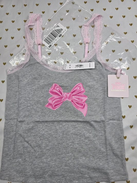 Victorias Secret PINK LOVESHACKFANCY Cotton Cami Tank top Ruffle BOW NEW Medium