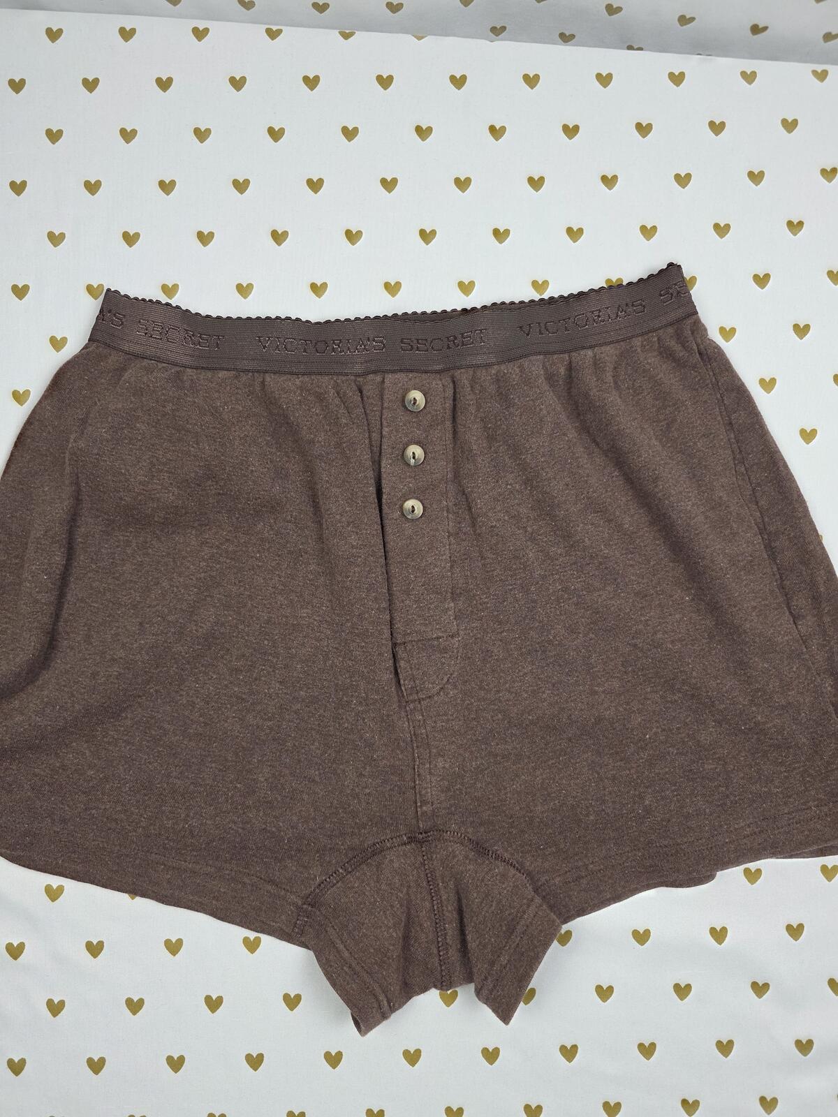Victorias Secret VINTAGE Brown Sleep Shorts COTTON Logo Band Lounge Large Boxers