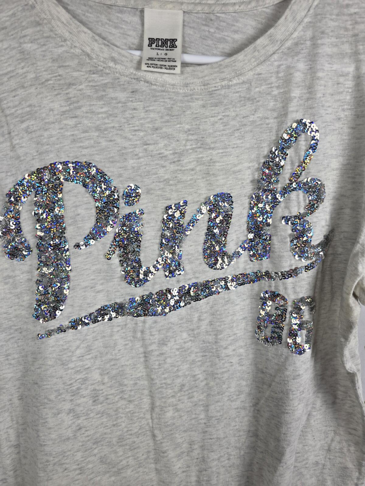 Victorias Secret PINK BLING White Sequined Tee Shirt LARGE