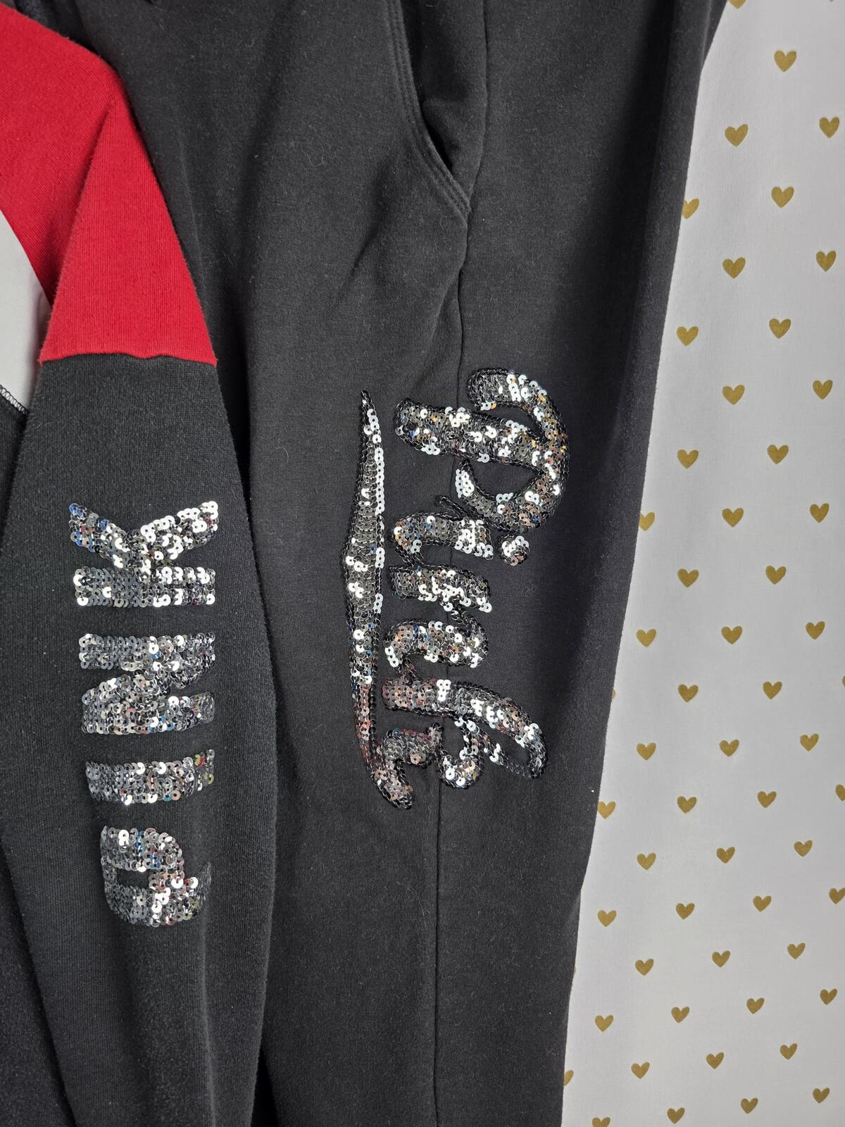 Victorias Secret Pink BLING Sequined SET 2pc Hoodie Full ZIp Jacket Joggers XS