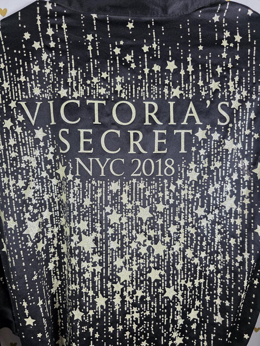Victoria's Secret 2018 NYC Fashion Show Robe MEDIUM LARGE Black Satin BLING