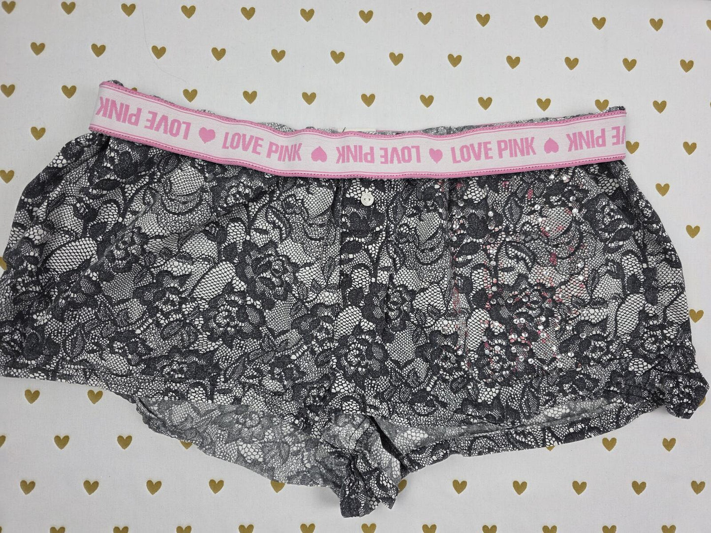 Victorias Secret PINK Lace Design Vintage Sleep Shorts Boxers Pajama Bottoms XS