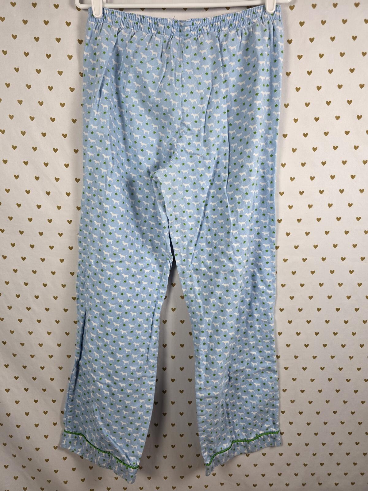 Victorias Secret Vintage y2k Blue Dog Logo Flannel Sleep Pants Pajama Bottoms 06