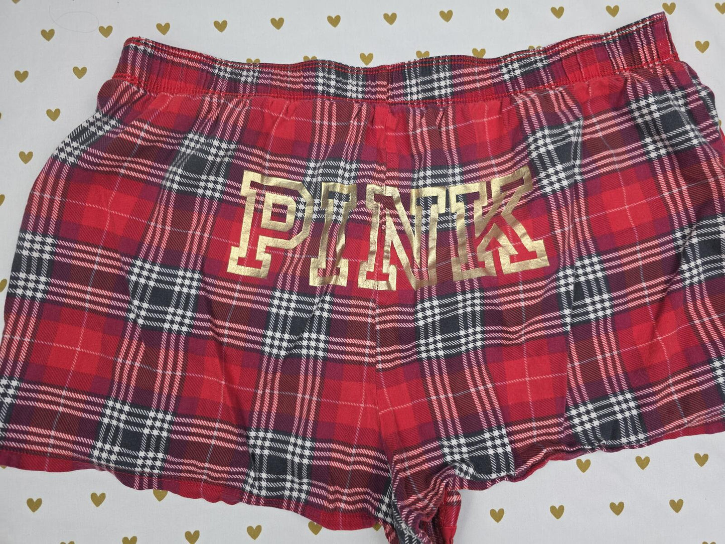 Victorias Secret PINK PLAID LOGO BUTT Sleep Shorts Boxers Pajama Bottoms LARGE
