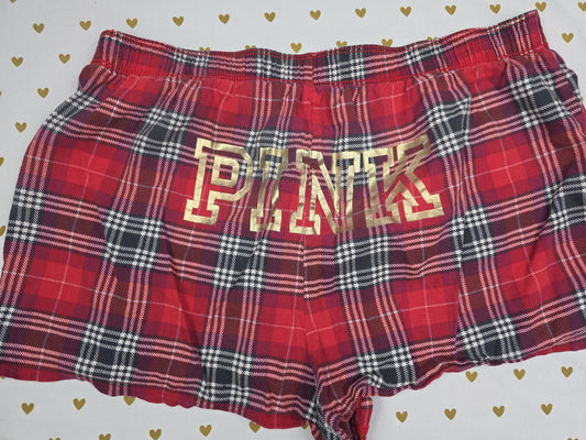 Victorias Secret PINK PLAID LOGO BUTT Sleep Shorts Boxers Pajama Bottoms LARGE