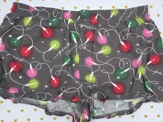 Victorias Secret PINK CHRISTMAS LIGHTS Sleep Shorts Boxers Pajama Bottoms XL