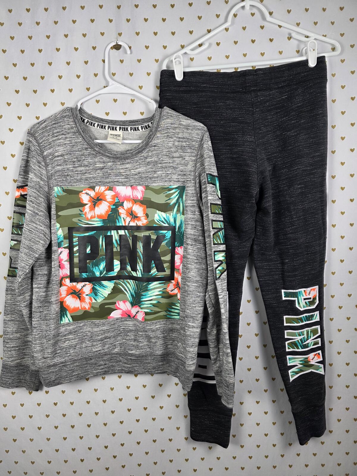 Victorias Secret Pink Rare HAWAIIAN Floral SET Sweater Sweats Joggers MEDIUM 2pc