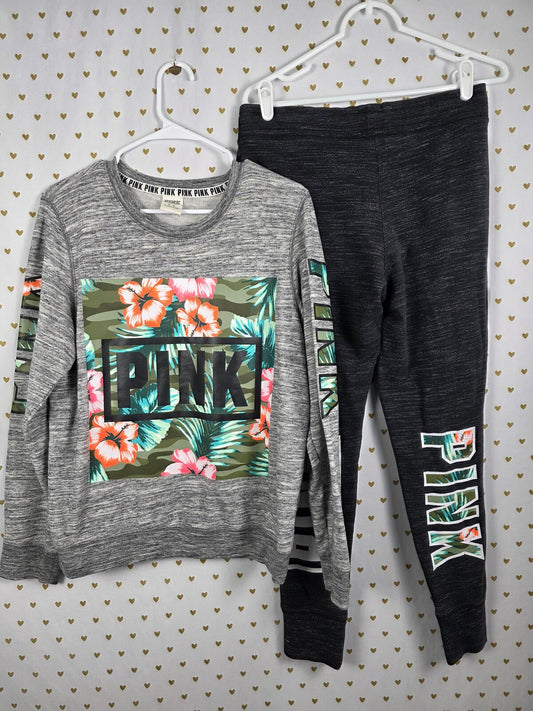 Victorias Secret Pink Rare HAWAIIAN Floral SET Sweater Sweats Joggers MEDIUM 2pc