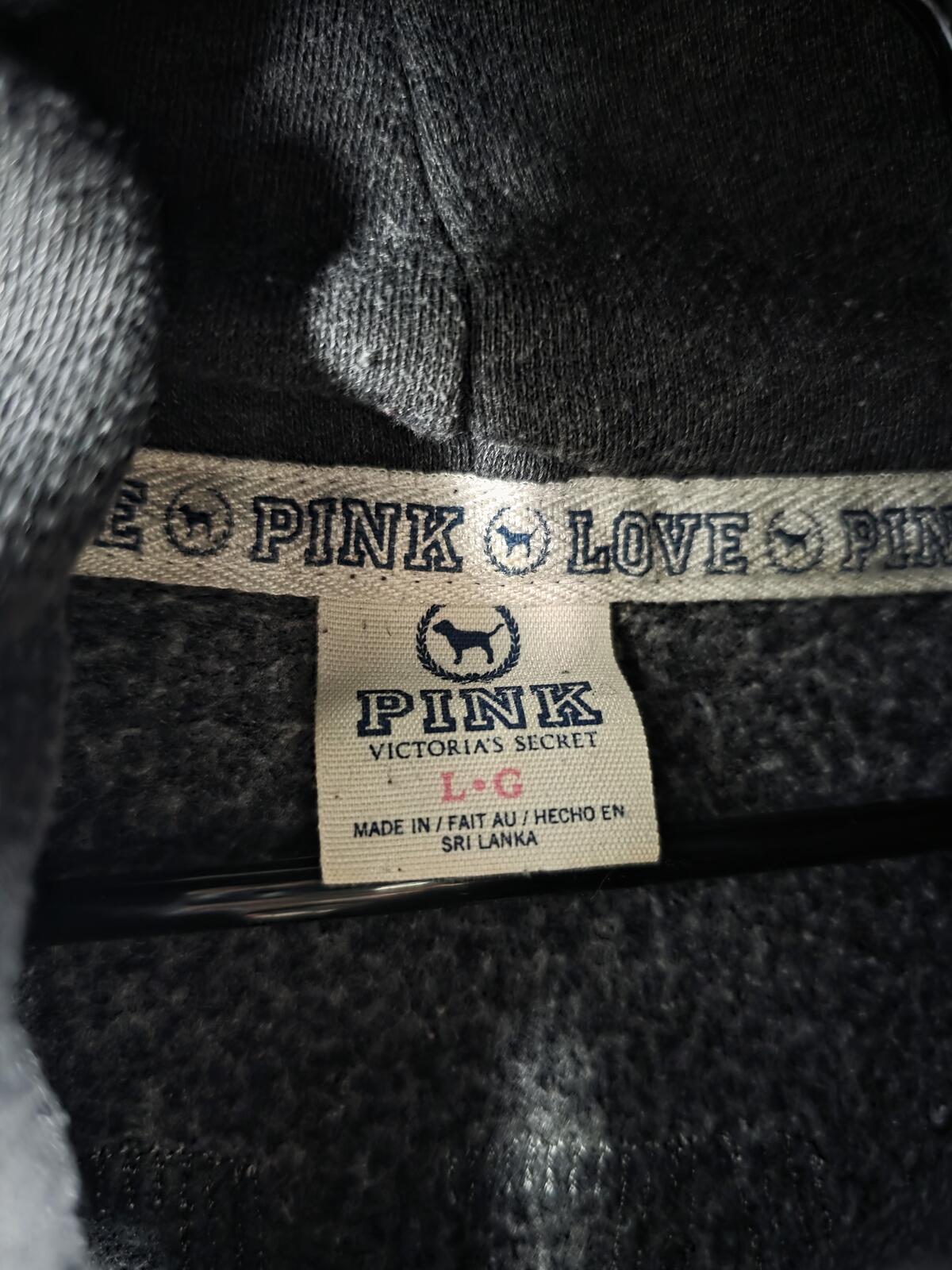 Victorias Secret Pink BLING LOVE Logo Full Zip Grey Hoodie Jacket LARGE