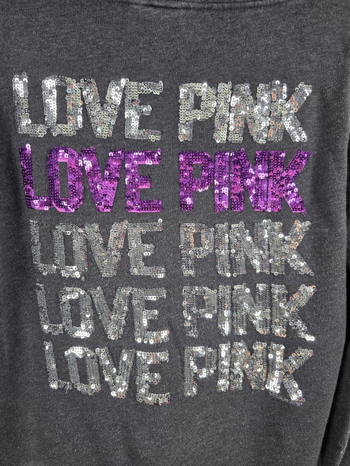 Victorias Secret Pink BLING LOVE Logo Full Zip Grey Hoodie Jacket LARGE