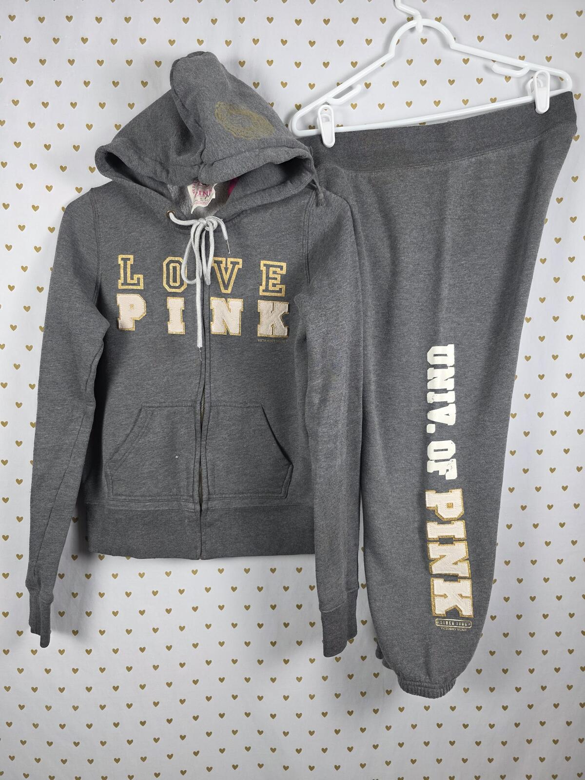 Victorias Secret Pink VINTAGE LOVE Set Hoodie Jacket Sweats 2pc Outfit MEDIUM
