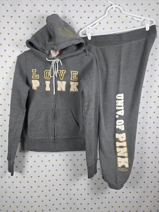 Victorias Secret Pink VINTAGE LOVE Set Hoodie Jacket Sweats 2pc Outfit MEDIUM
