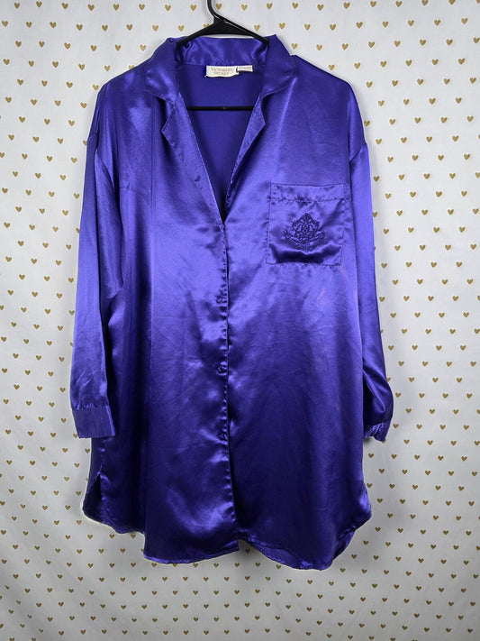 Victorias Secret VINTAGE GOLD LABEL Satin Sleep Nightigown Long Shirt Silky MED