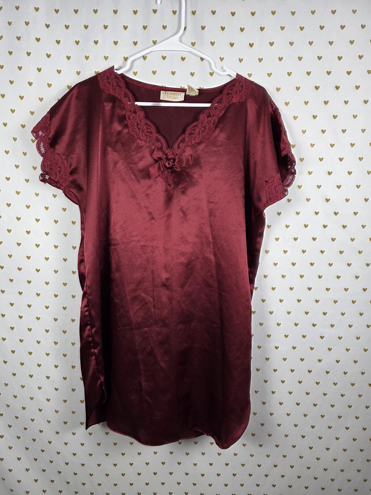 Victorias Secret Vintage GOLD LABEL Maroon Satin Dress Nightgown Lace SMALL