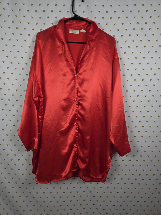 Victorias Secret Vintage Pearl Button Long Sleeve Nightgown Satin Silky Shirt L