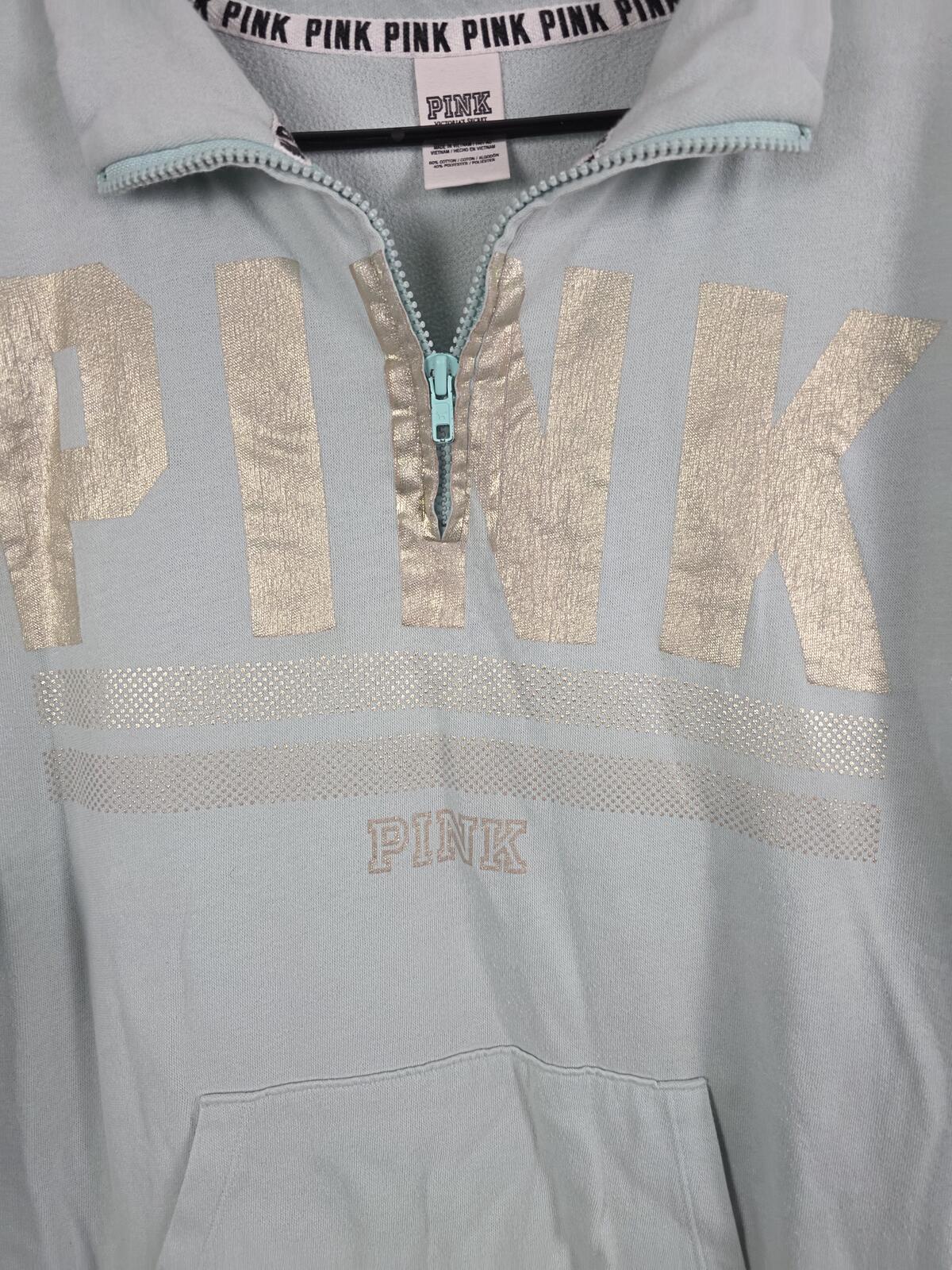 Victorias Secret Pink Mint Foil Logo Quarter ZIp Sweater Shirt MEDIUM