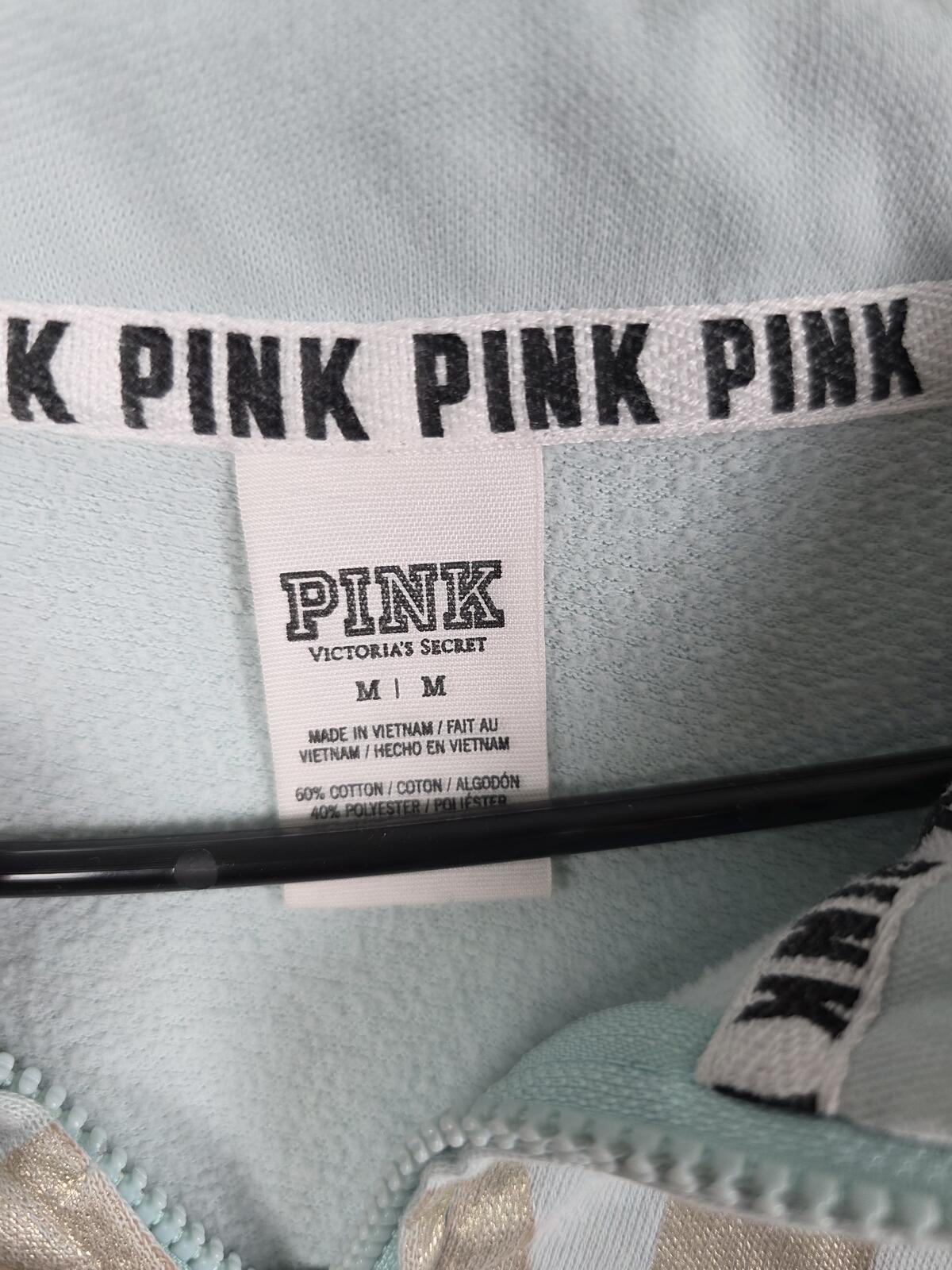 Victorias Secret Pink Mint Foil Logo Quarter ZIp Sweater Shirt MEDIUM