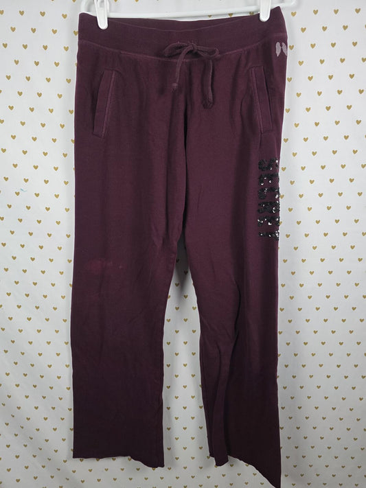 Victorias Secret Maroon BLING SEQUINED Sweats Sweatpants Flare MEDIUM