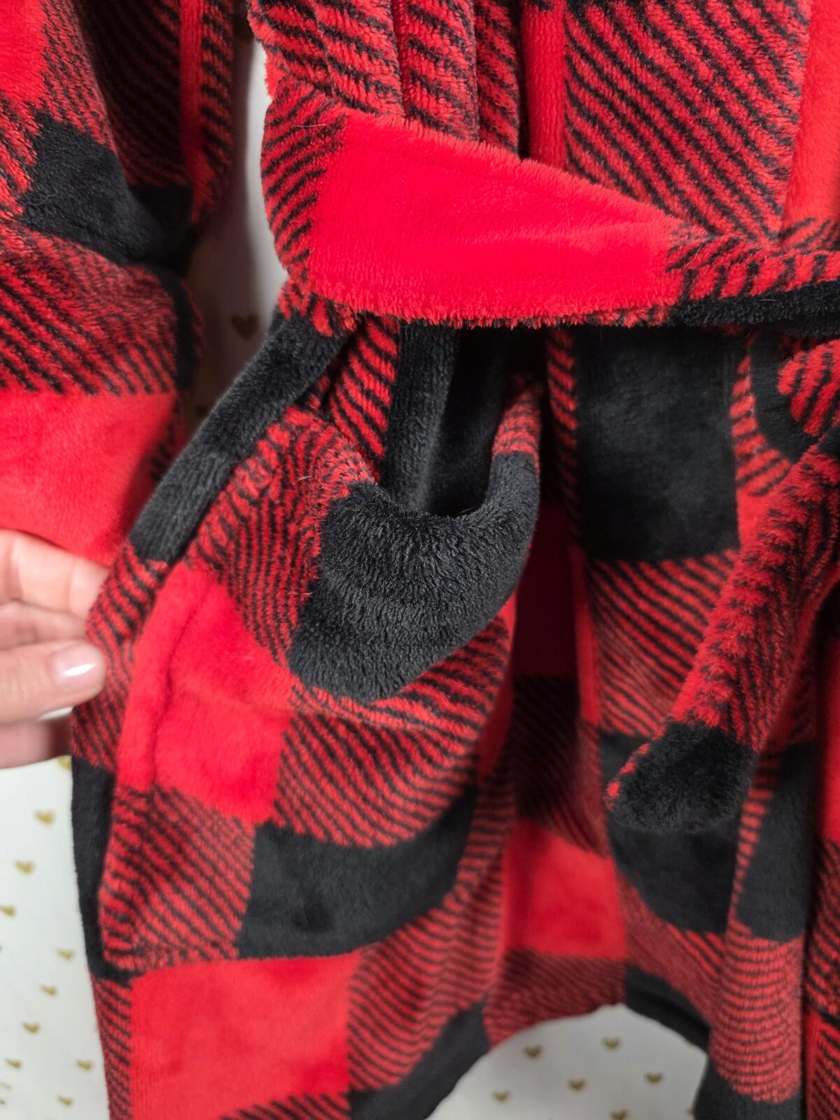 Victorias Secret Satin Silky Robe BUFFALO PLAID BLING SEQUINED Plush Hooded xs s