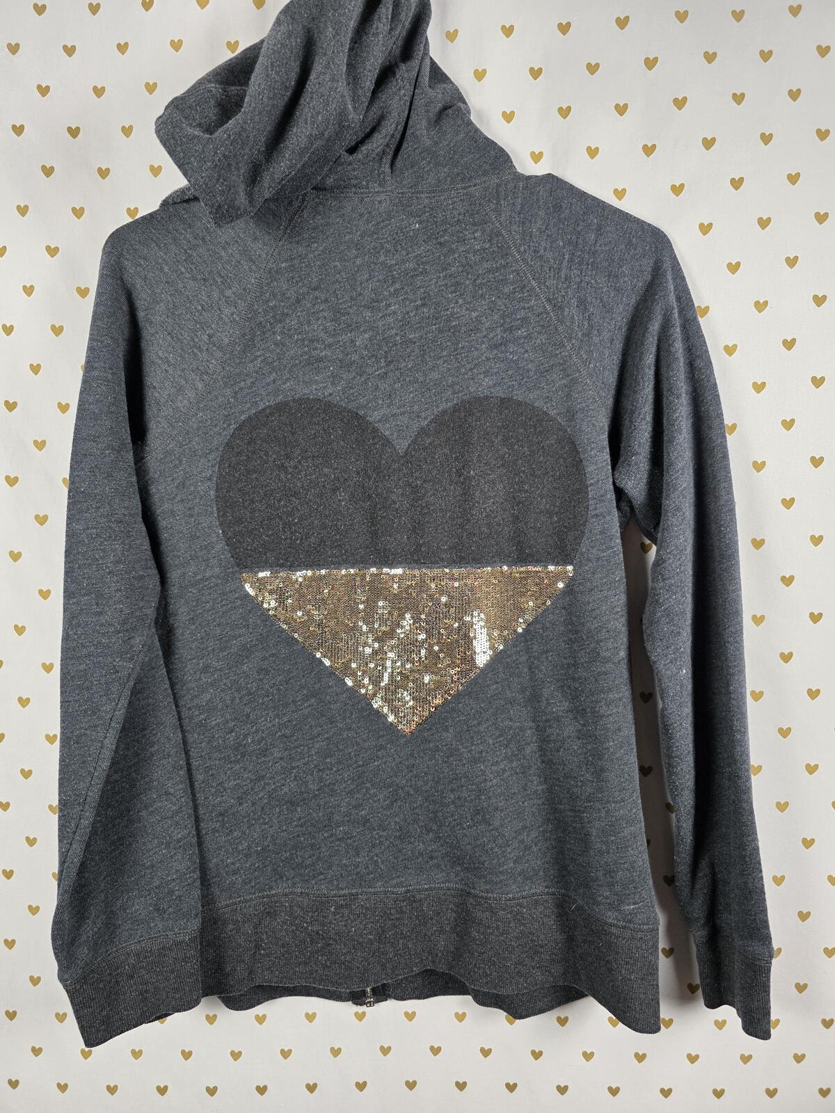 Victorias Secret WINGS BLING Full zip Grey Hooded Jacket Sequined Heart MEDIUM