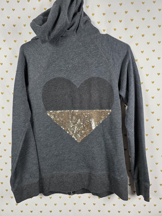 Victorias Secret WINGS BLING Full zip Grey Hooded Jacket Sequined Heart MEDIUM