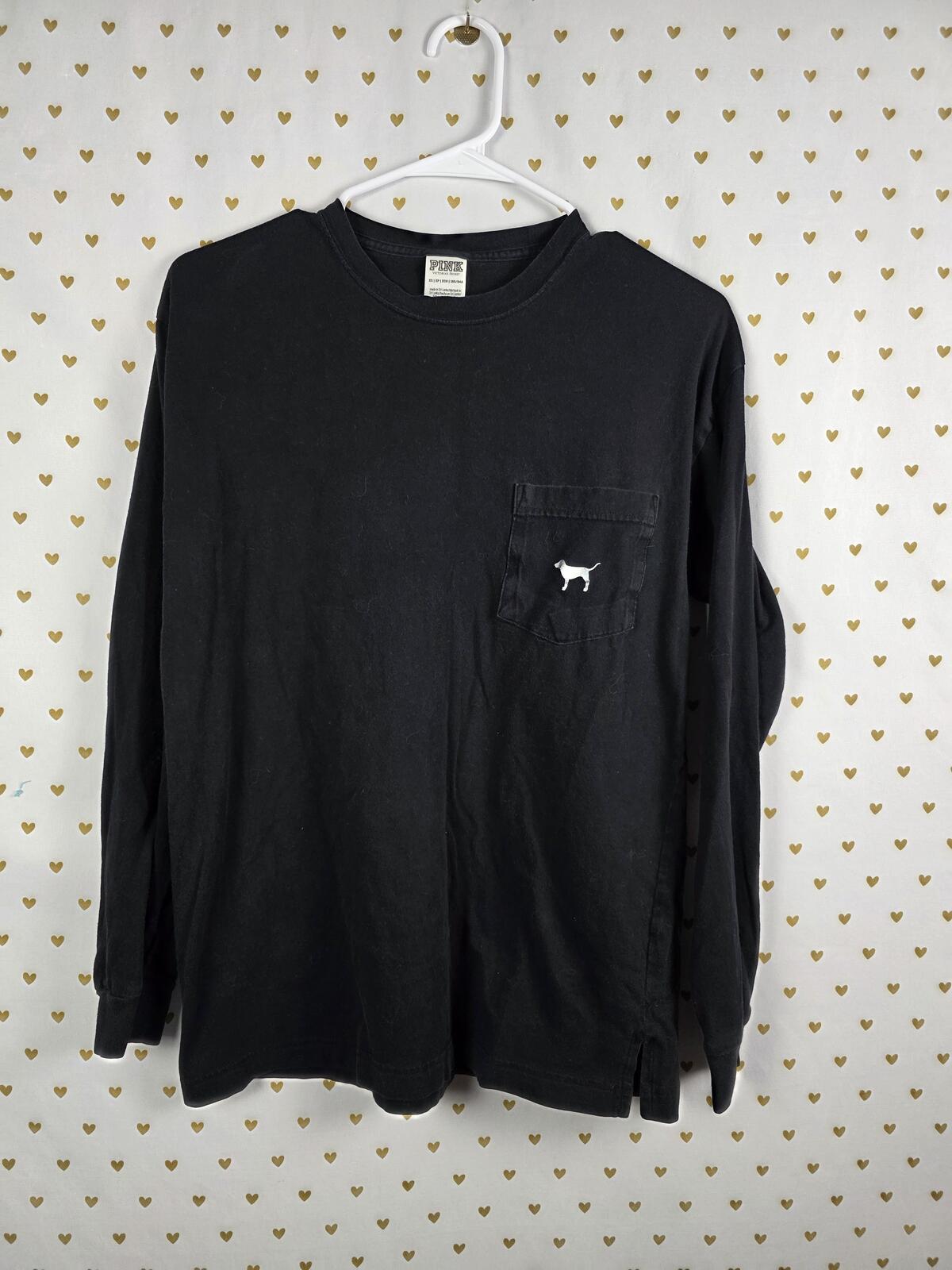 Victorias Secret PINK Long Sleeve Black Pocket campus BLING DOG SEQUINED tee XS