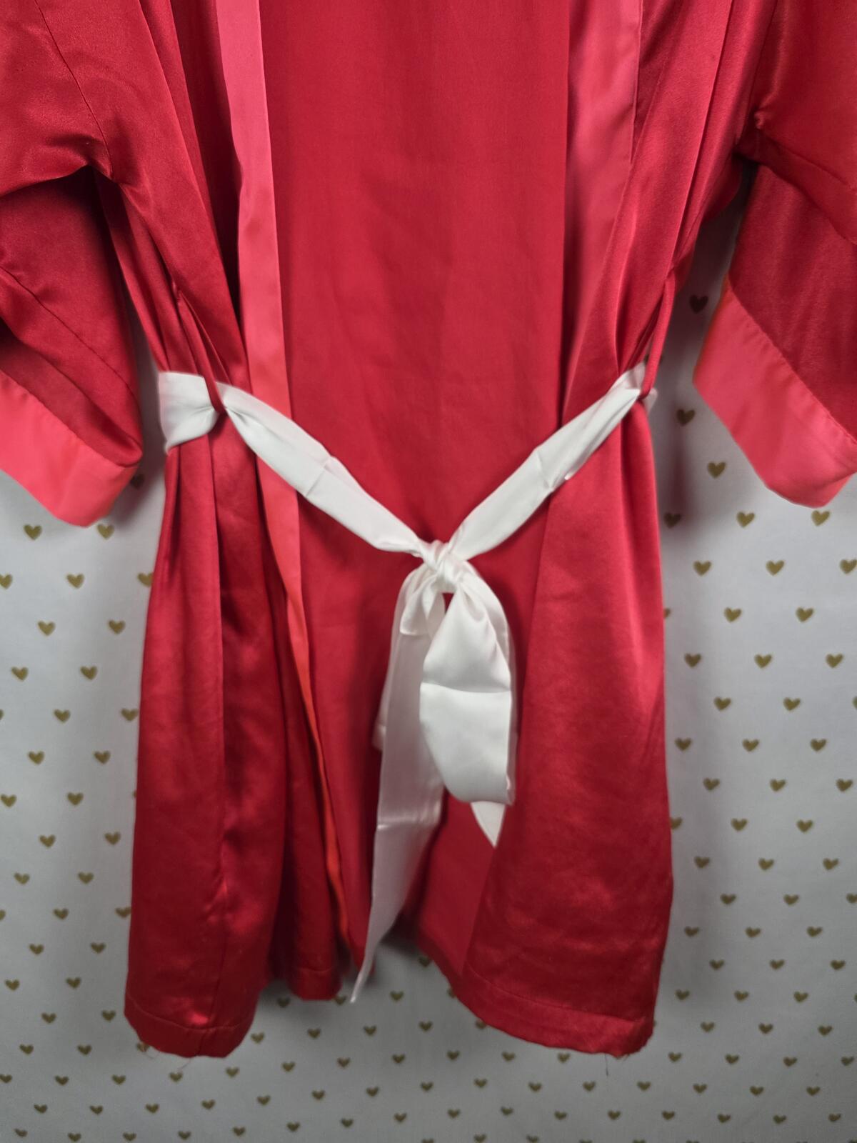 Victorias Secret Satin Silky Robe Red with POCKETS kimono Lounge Wrap MED LARGE